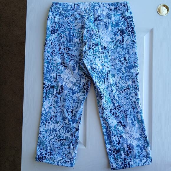 Nine West Chrystie Capri Denim Blue Print 12 stretch soft twill low rise cuffed - Picture 2 of 16